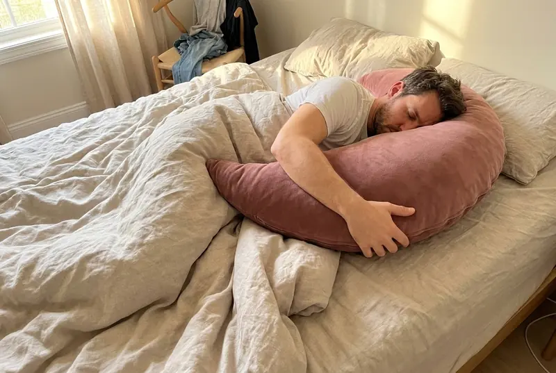A young woman asleep wrapped around a Rosewood Cove