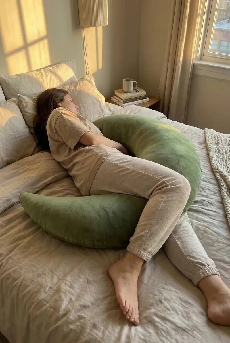 A young woman resting on her side against a Moss Cove