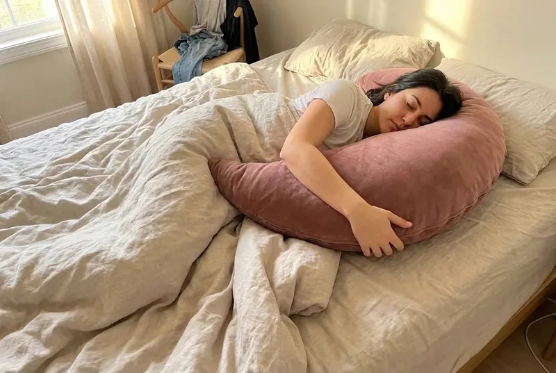 A young woman asleep wrapped around a Rosewood Cove